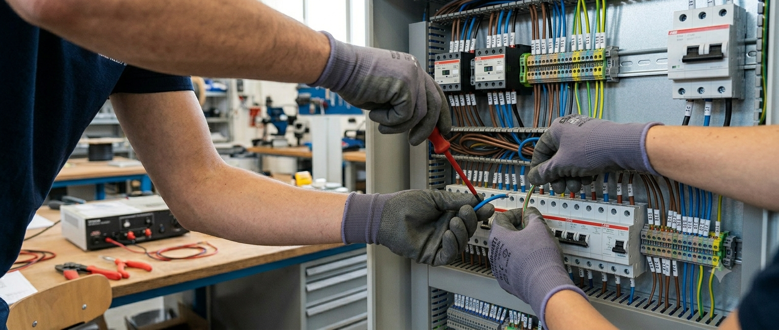 Dettaglio di un quadro elettrico industriale cablato a regola d'arte